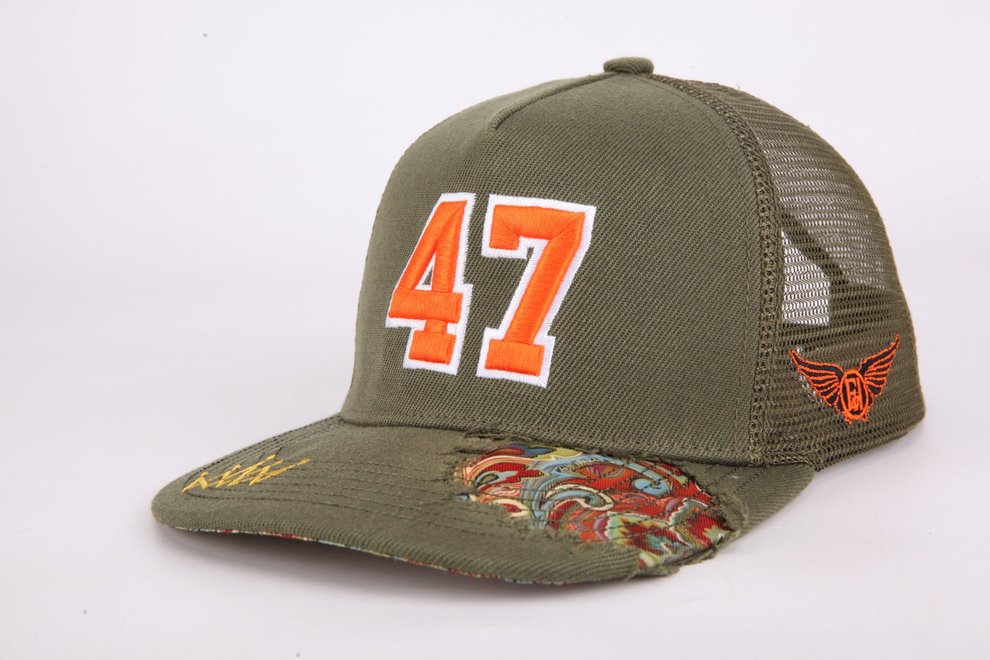 Olive and Orange Paisley - Distressed Snapback.