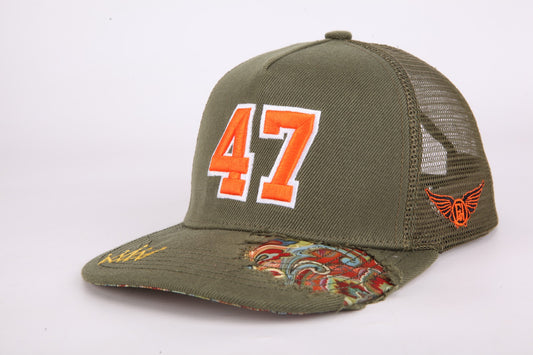 Olive and Orange Paisley - Distressed Snapback.